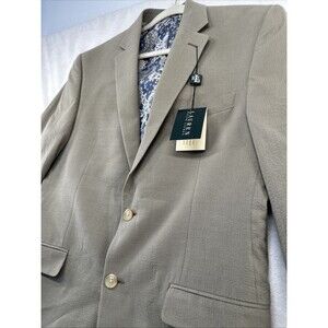 NWT Lauren Ralph Lauren Jacket Mens 38R Tan 2 Button Blazer 100% Cotton Paisley